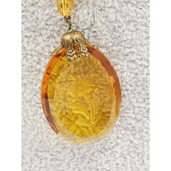 Antique Art Nouveau Czech Flower Intaglio Glass Pendant Necklace (A472) - Picture 3 of 4
